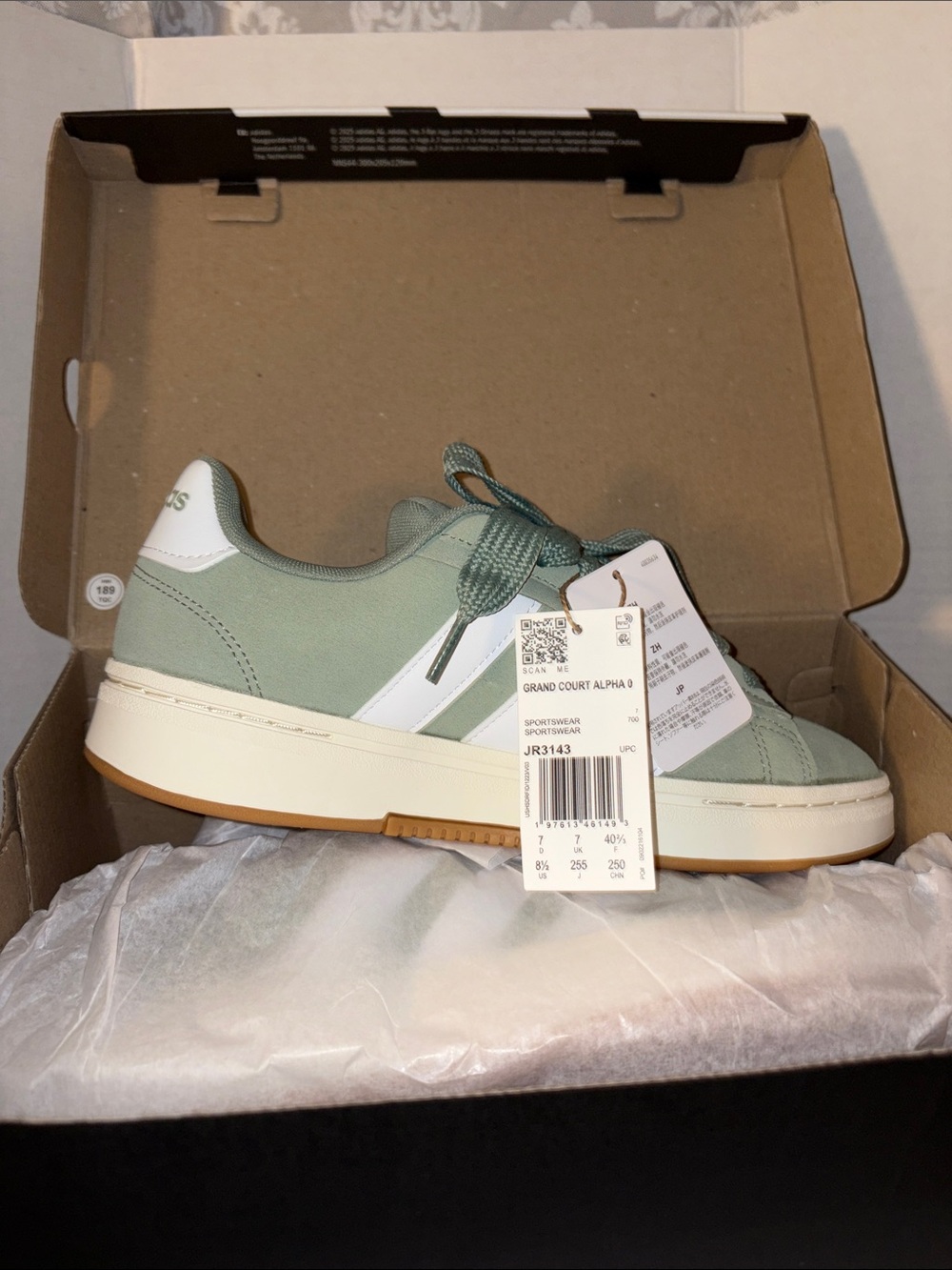 adidas Sage Green Suede Sneakers with White Stripes - Picture 3 of 8